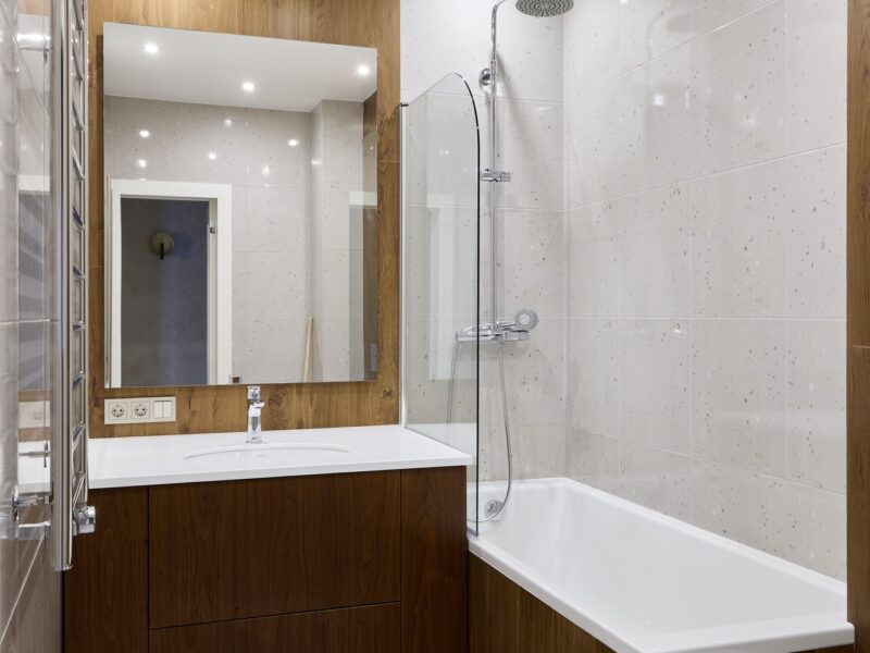 Explore the features of a Modern Bathroom Design, complete with both Shower and Bathtub options